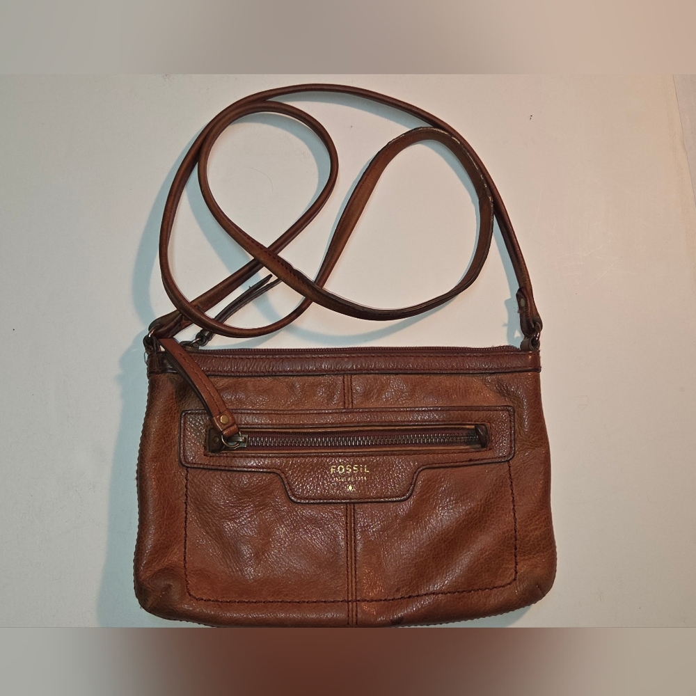 Fossil Crossbody Leather Purse Womens Small  Zipper Closure Vintage Lined